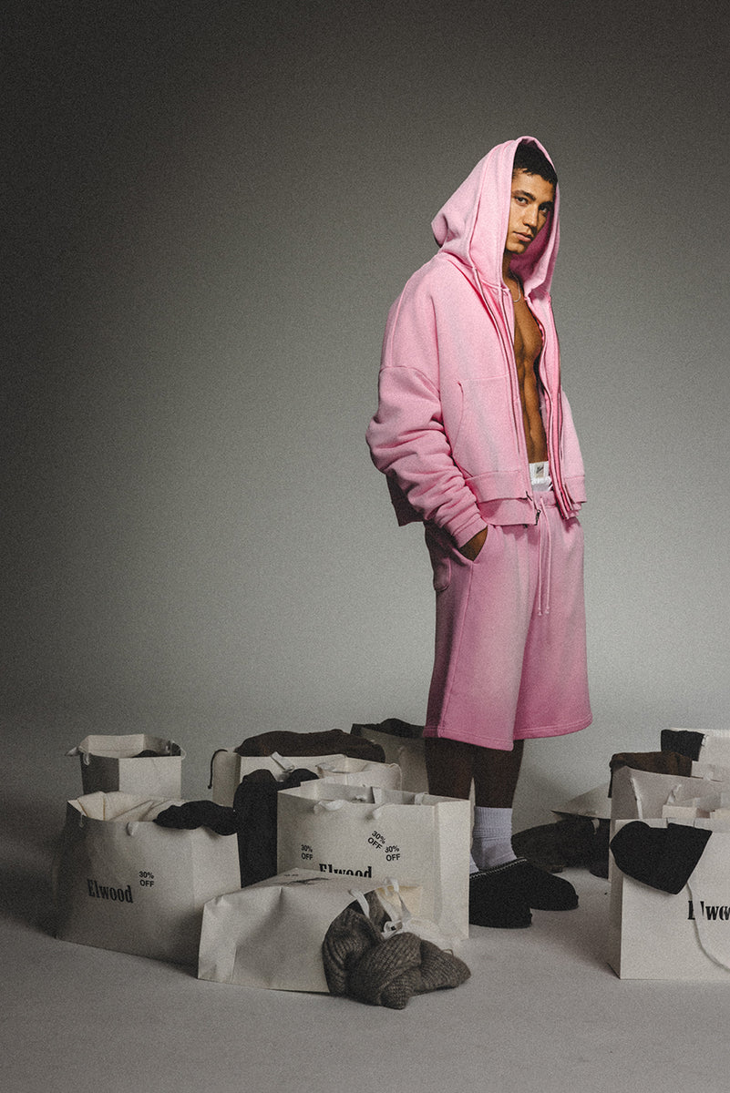 ZIP RECTANGLE HOODIE in PINK – Elwood Clothing