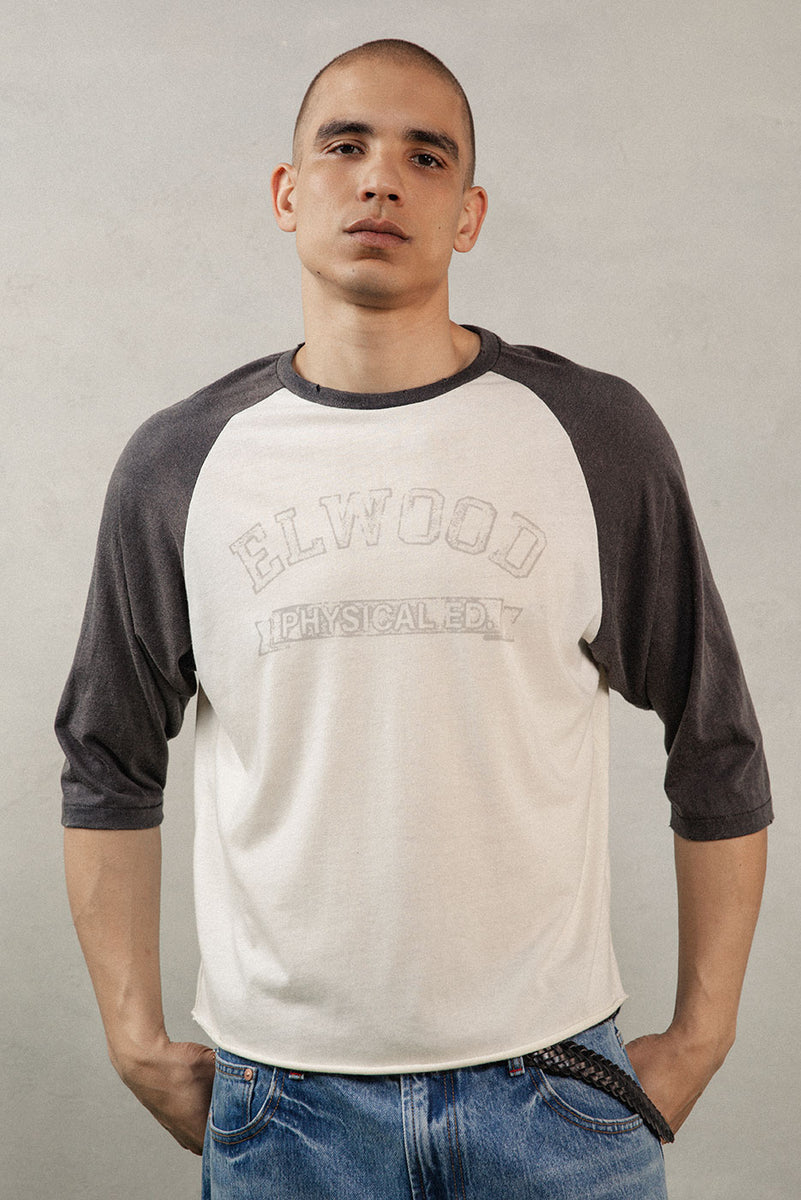 ◇ILLIGO◇ Vintage Baseball Fitted Crop Tee Black Vintage Emblem - Unisex Baseball Tee - Vintage White