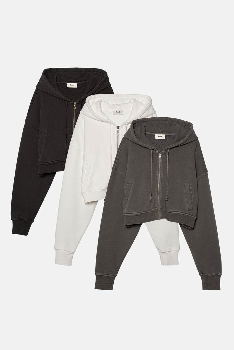 BABYDOLL CROP ZIP HOODIE 3 PACK in VINTAGE BLACK + GREY + WHITE