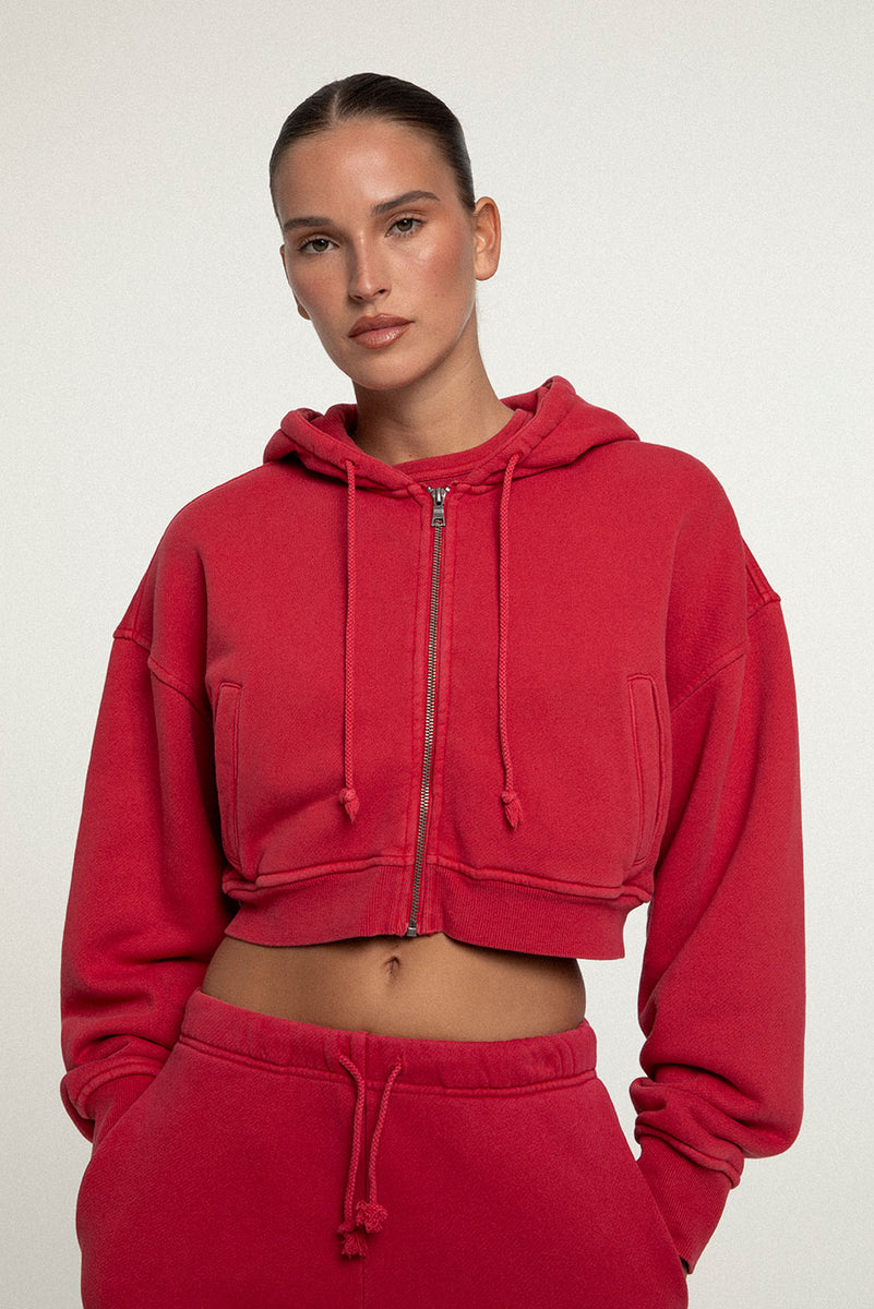 BABYDOLL CROP ZIP HOODIE 2.0 in VINTAGE CHERRY – Elwood Clothing