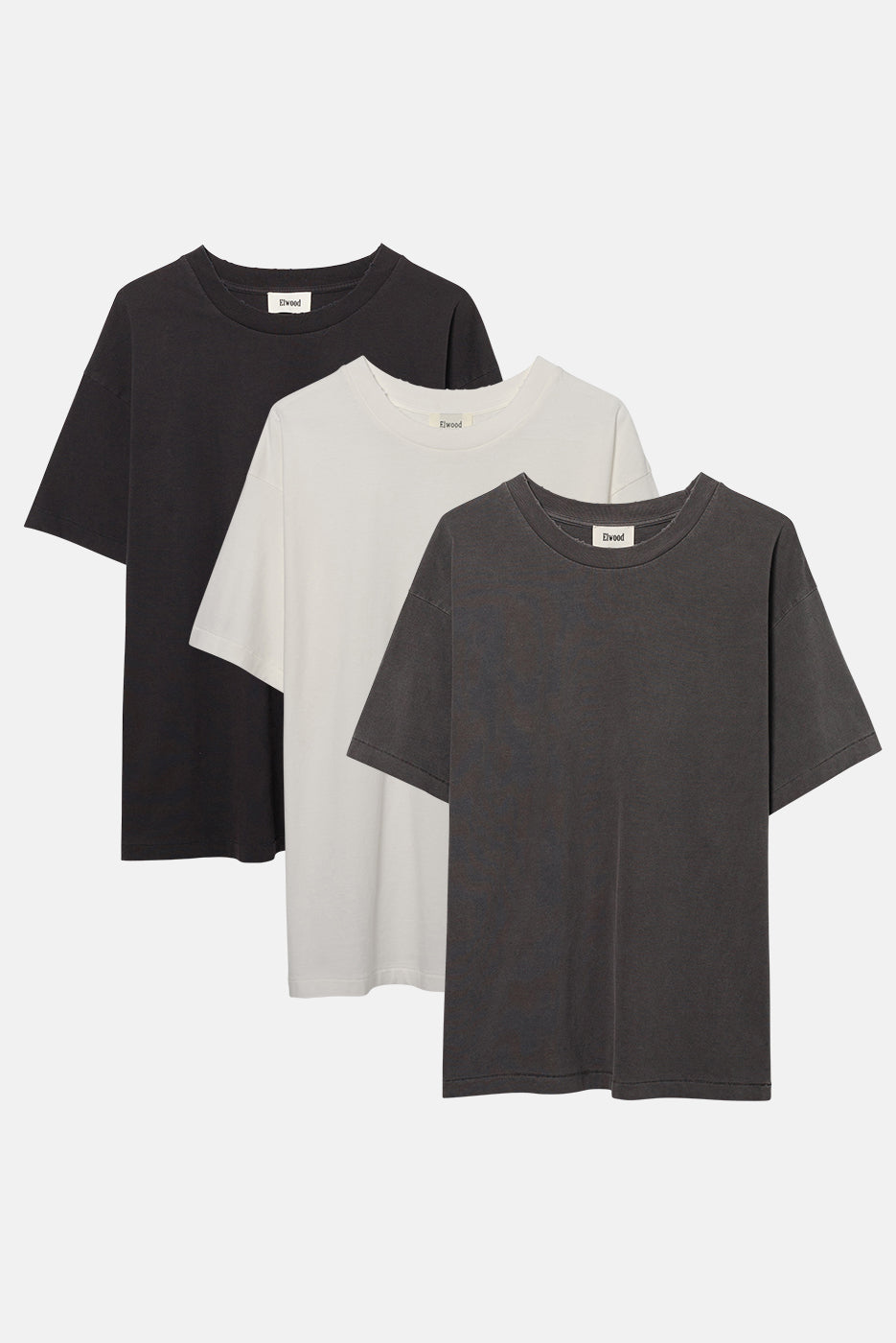 CORE TEE 3 PACK in VINTAGE BLACK + GREY + WHITE Elwood Clothing