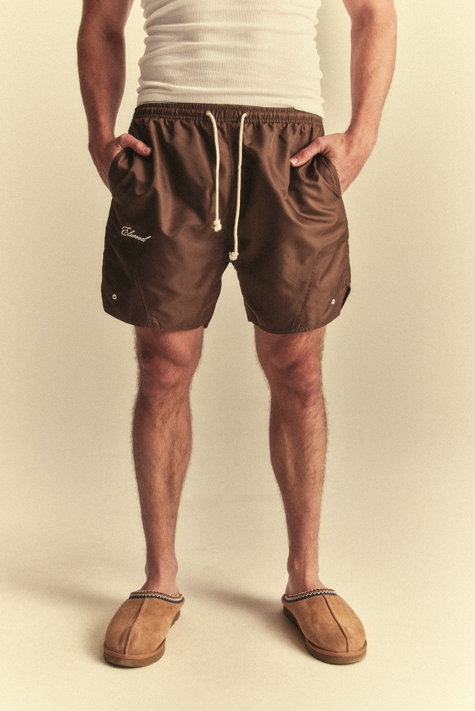 OLYMPIC NYLON SHORT in DULL BROWN – Elwood Clothing